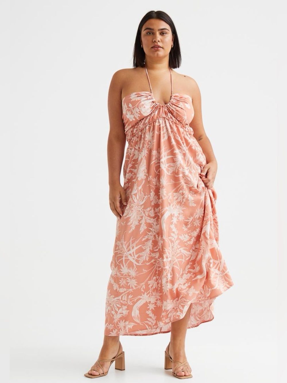 H&M Maxi Strapless Coral Floral Dress